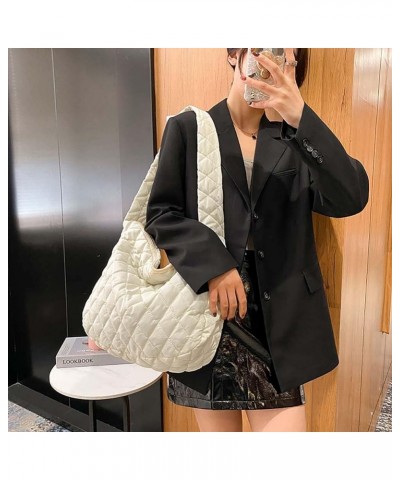 Down jacket bag Solid color Tote bag Lingge casual shoulder bag White $22.01 Totes