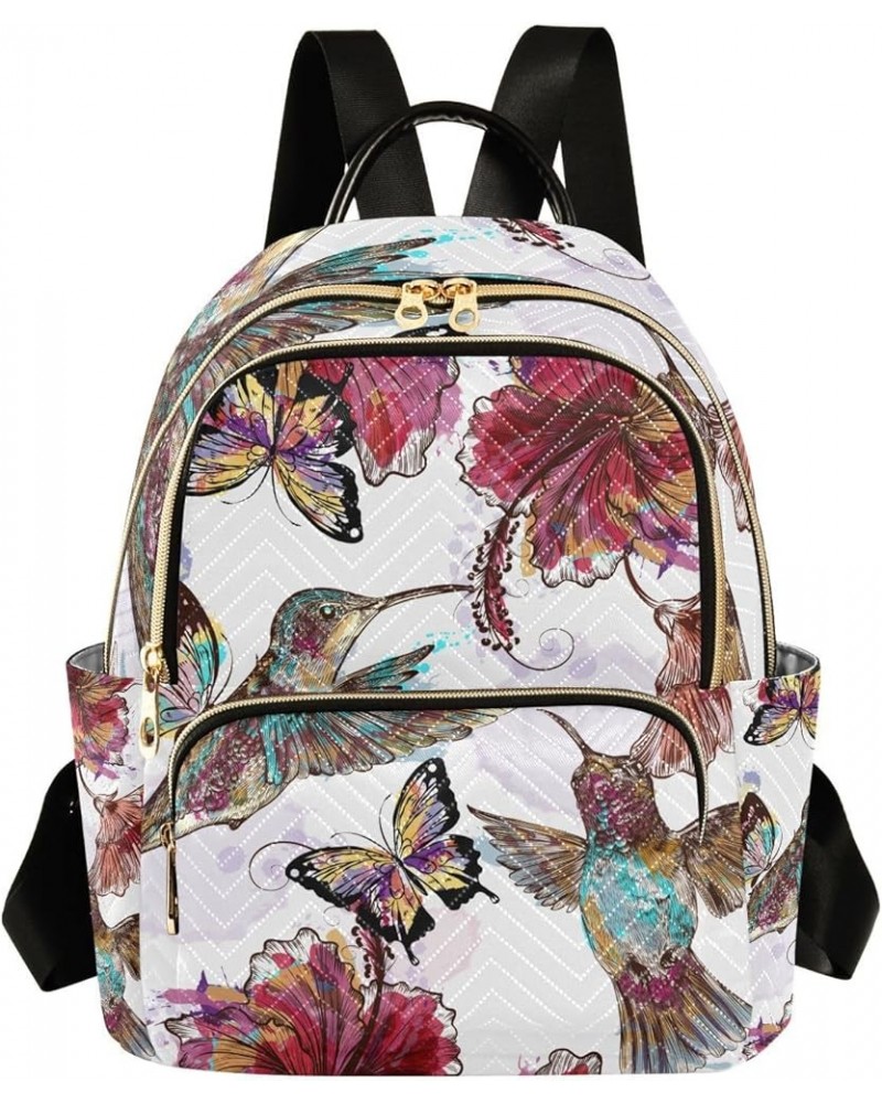 Bird Women Backpack Hummingbird Hibiscus Butterfly Gorgeous Anti-Theft Travel Backpack with Luggage Belt Lightweight Handbag ...