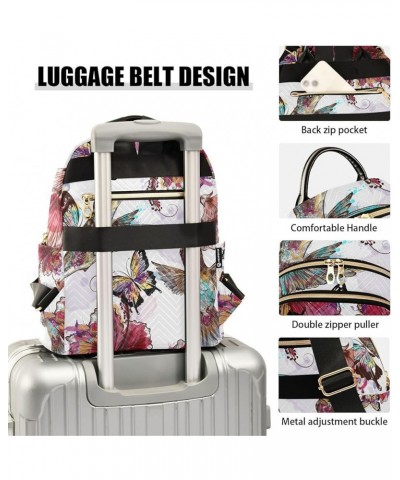 Bird Women Backpack Hummingbird Hibiscus Butterfly Gorgeous Anti-Theft Travel Backpack with Luggage Belt Lightweight Handbag ...