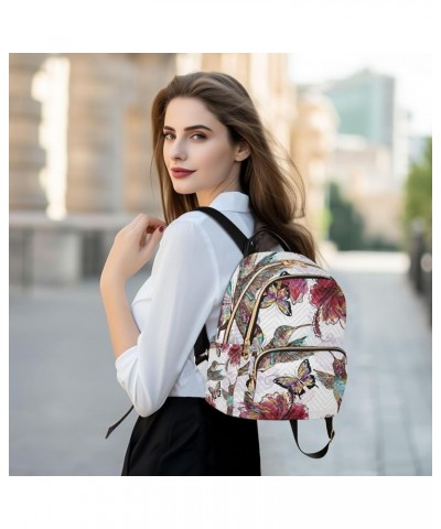 Bird Women Backpack Hummingbird Hibiscus Butterfly Gorgeous Anti-Theft Travel Backpack with Luggage Belt Lightweight Handbag ...