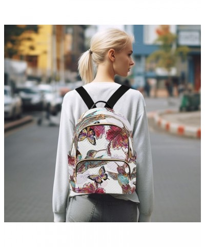 Bird Women Backpack Hummingbird Hibiscus Butterfly Gorgeous Anti-Theft Travel Backpack with Luggage Belt Lightweight Handbag ...