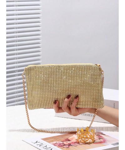 Women's Glitter Decorated Shoulder Bags with Rhinestone Evening Party Sparkle Mini Square Handbags Purse Underarm Bag Gold $1...