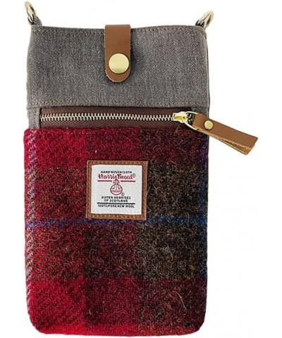 Harris Tweed Small Crossbody Bags for Women Designer Cell Phone Bag Wallet Purses Adjustable Strap With Zipper Red - Canvas $...