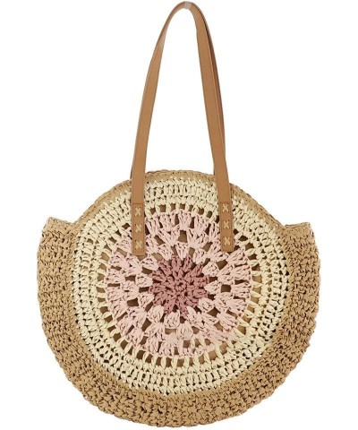 Women Hobo Straw Handbags Handwoven Round Straw Bags Multi-purpose Ladies Fashionable Rattan Tote Purse With Zipper 2024 Pink...