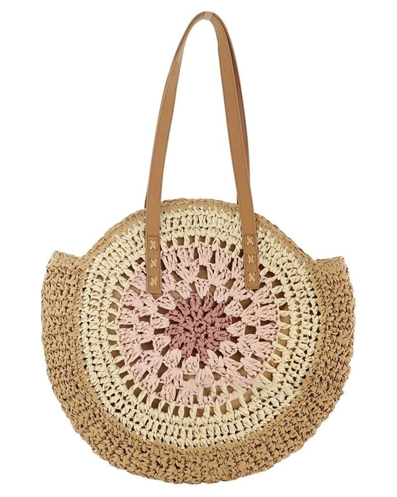 Women Hobo Straw Handbags Handwoven Round Straw Bags Multi-purpose Ladies Fashionable Rattan Tote Purse With Zipper 2024 Pink...