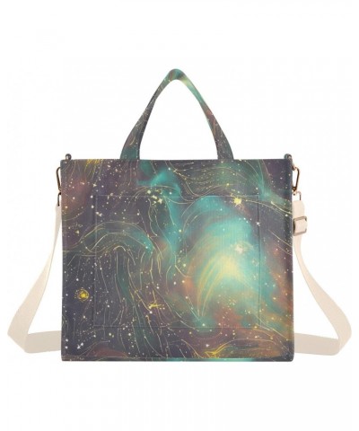 Corduroy Tote Bag for Women Space Background Print, Handbag Purses with Detachable Strap Size Small $13.86 Crossbody Bags