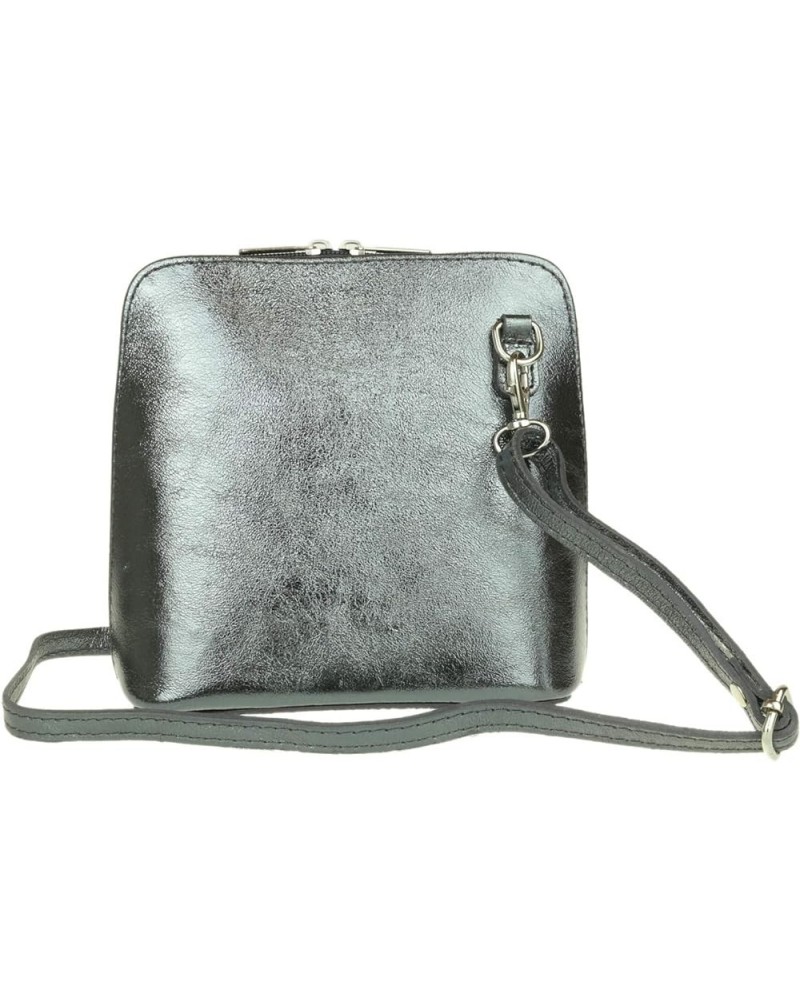 Leather Snake Skin Rigid Cross Body Shoulder Bag Metallic Pewter $37.49 Crossbody Bags