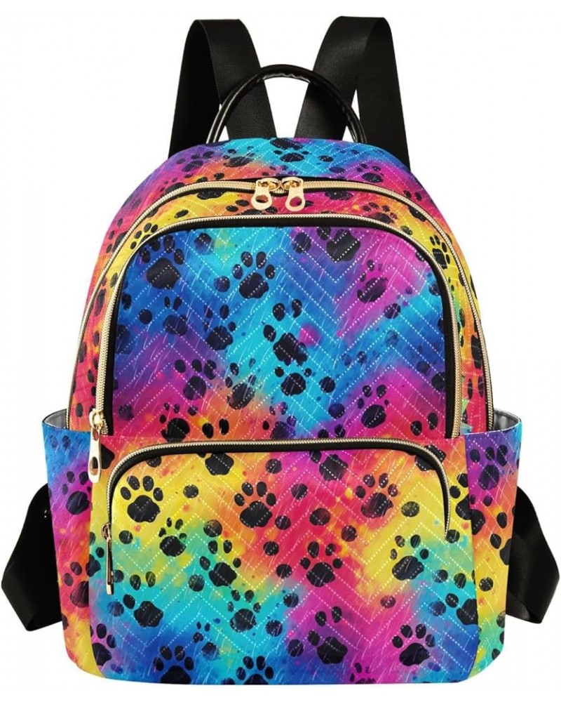 Cat Paw Rainbow Backpack for Women Fashion Shoulder Bags Small Casual Daypack Travel Bag S 202a3014 M(11.4"x6.1"x14.17") 202a...