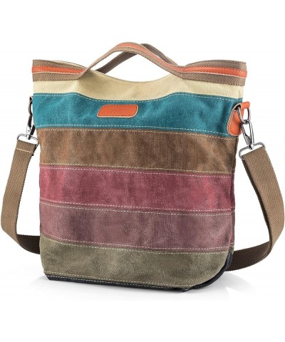 Canvas Handbag Multi-Color Striped Lattice Cross Body Shoulder Purse Bag Tote-Handbag for Women Casual $13.22 Shoulder Bags