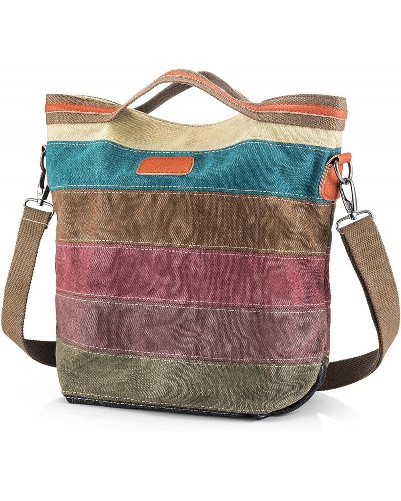 Canvas Handbag Multi-Color Striped Lattice Cross Body Shoulder Purse Bag Tote-Handbag for Women Casual $13.22 Shoulder Bags