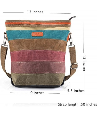 Canvas Handbag Multi-Color Striped Lattice Cross Body Shoulder Purse Bag Tote-Handbag for Women Casual $13.22 Shoulder Bags