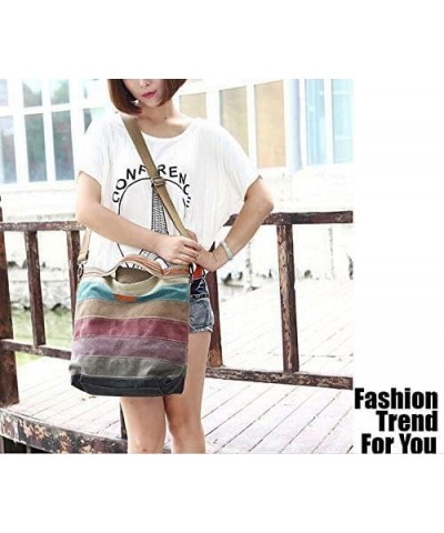 Canvas Handbag Multi-Color Striped Lattice Cross Body Shoulder Purse Bag Tote-Handbag for Women Casual $13.22 Shoulder Bags