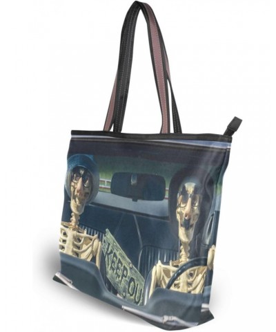 Womens Tote Bag, Skeleton Skull Driving Car Ladies Zip Shoulder Handbags $11.04 Shoulder Bags