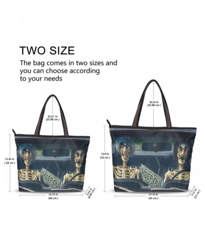 Womens Tote Bag, Skeleton Skull Driving Car Ladies Zip Shoulder Handbags $11.04 Shoulder Bags