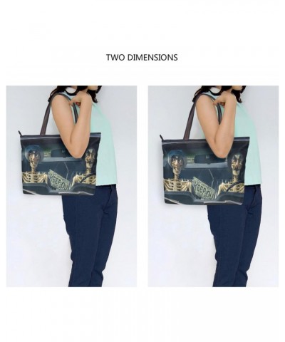 Womens Tote Bag, Skeleton Skull Driving Car Ladies Zip Shoulder Handbags $11.04 Shoulder Bags