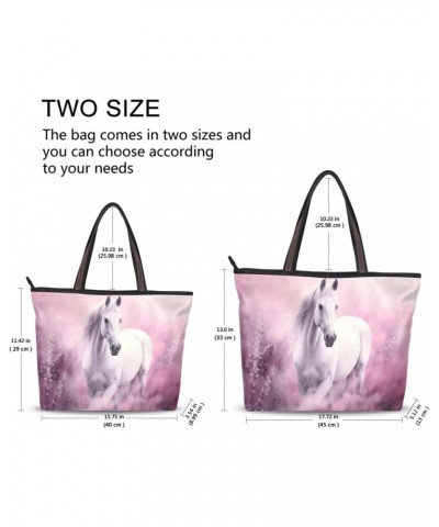 White Horse on Flower Tote Bag for Women Casual Shoulder Bag Women Hobo Bag Top Handle Handbag for Shopping Travel Work $10.0...