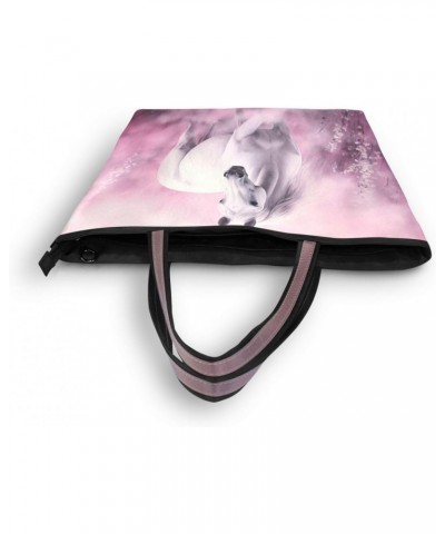 White Horse on Flower Tote Bag for Women Casual Shoulder Bag Women Hobo Bag Top Handle Handbag for Shopping Travel Work $10.0...