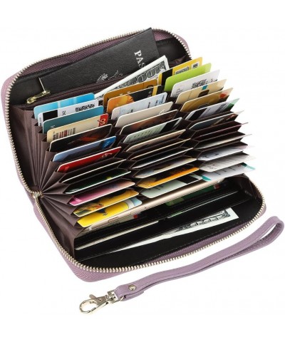 Women's RFID Blocking 36 Slots Card Holder Long Big Leather Zipper Wristlet Clutch Wallet Light Purple $14.57 Wallets