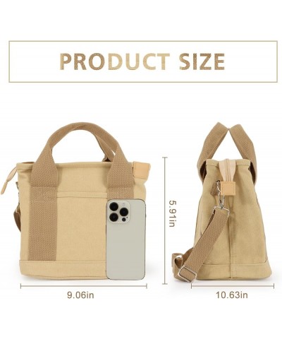 Small Cute Canvas Tote Bag Multiple Pockets Crossbody Shoulder Bag Casual Satchel Hobo Handbag Messenger Purse Khaki $9.23 Totes