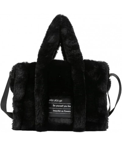 Light Academia Aesthetic Fuzzy Tote Bag for Women Teen Girls Preppy Fuzzy Tote Bag for School Plush Crossbody Bag Black $15.6...