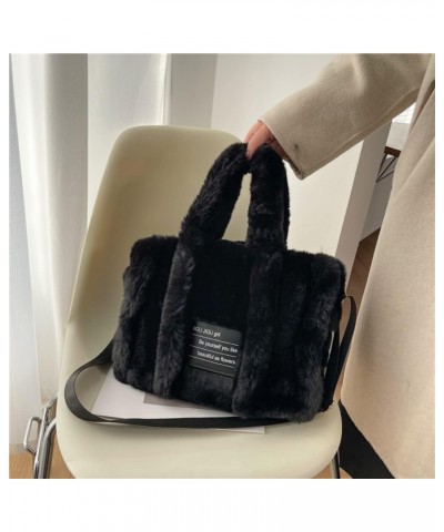 Light Academia Aesthetic Fuzzy Tote Bag for Women Teen Girls Preppy Fuzzy Tote Bag for School Plush Crossbody Bag Black $15.6...