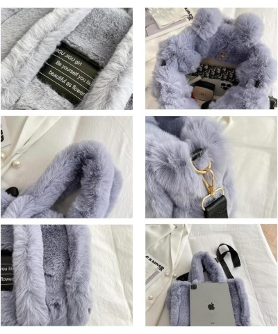 Light Academia Aesthetic Fuzzy Tote Bag for Women Teen Girls Preppy Fuzzy Tote Bag for School Plush Crossbody Bag Black $15.6...