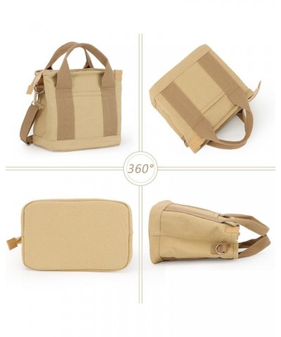 Small Cute Canvas Tote Bag Multiple Pockets Crossbody Shoulder Bag Casual Satchel Hobo Handbag Messenger Purse Khaki $9.23 Totes