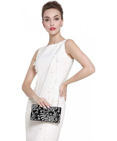 Evening Bag Both Side Sparkly Bag， Ladies Elegant Suede Embroidered Clutch for Wedding Party Disco (Color : Blue) Black $31.8...