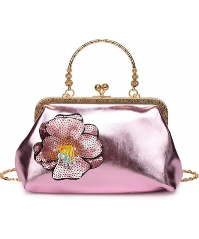 Women Vintage Sequin Handbag Clutch Evening Bag Purse Shoulder Bag Kiss Lock Top-Handle Satchel Chain Crossbody Bag Pink $32....