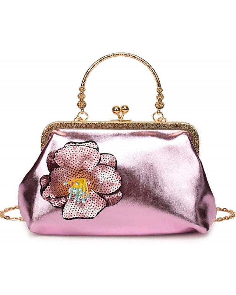 Women Vintage Sequin Handbag Clutch Evening Bag Purse Shoulder Bag Kiss Lock Top-Handle Satchel Chain Crossbody Bag Pink $32....