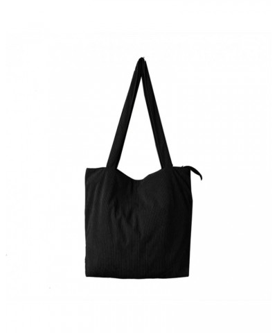 Large Capacity Corduroy Tote Bag for Women Casual Shopping Bag Retro Shoulder Bag Black $26.54 Totes