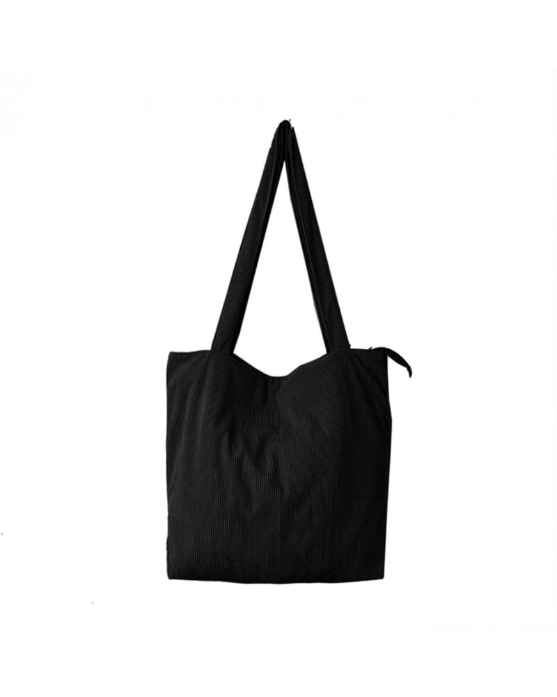 Large Capacity Corduroy Tote Bag for Women Casual Shopping Bag Retro Shoulder Bag Black $26.54 Totes