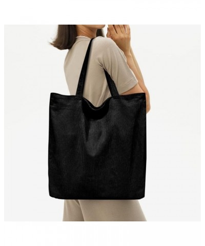 Large Capacity Corduroy Tote Bag for Women Casual Shopping Bag Retro Shoulder Bag Black $26.54 Totes