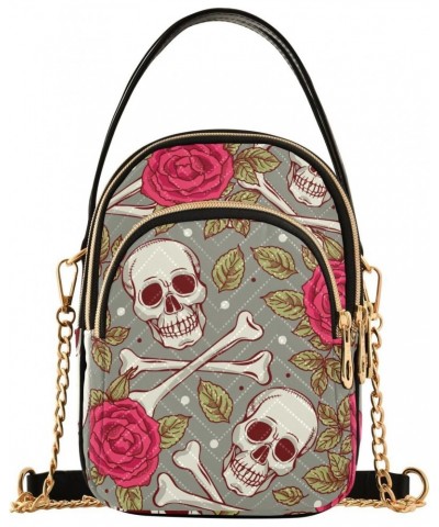 Skull Roses Crossbody Bags for Women Cross Body Purses Shoulder Bag with Chain Strap for Gifts $13.77 Crossbody Bags