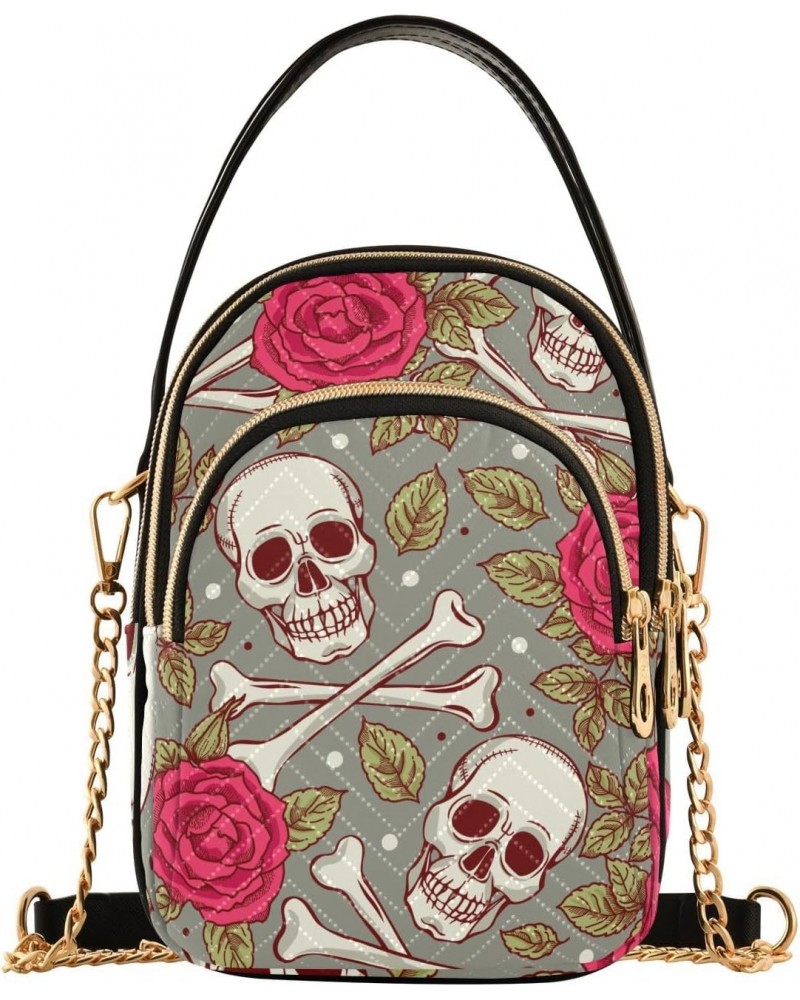 Skull Roses Crossbody Bags for Women Cross Body Purses Shoulder Bag with Chain Strap for Gifts $13.77 Crossbody Bags