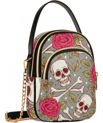 Skull Roses Crossbody Bags for Women Cross Body Purses Shoulder Bag with Chain Strap for Gifts $13.77 Crossbody Bags