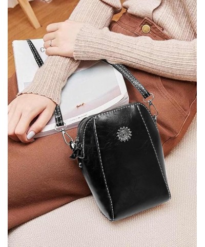 Cesssfle Leather The Happy Wind Purse Retro All-Match Vertical Cellphone Crossbody Purse for Women Small Crossbody Purse 01-b...