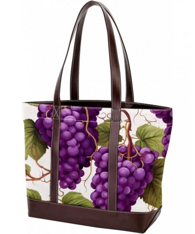 Grapes Canvas Leather Mix Handbag, 13.3x4.7x12.2 in, Stylish and Spacious Tote Purse for Women $27.35 Totes