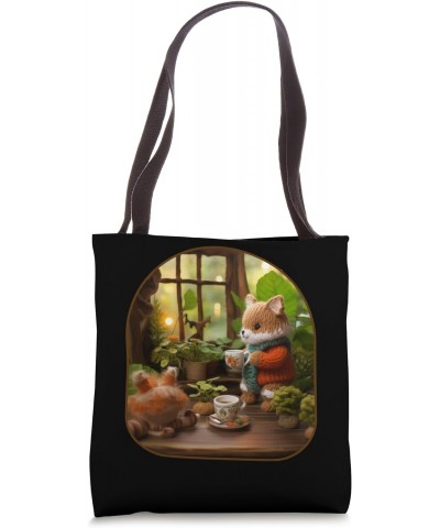 Coffee and Crochet Cat Crafting Mushroom on a Cozy Morning C Tote Bag $15.25 Totes