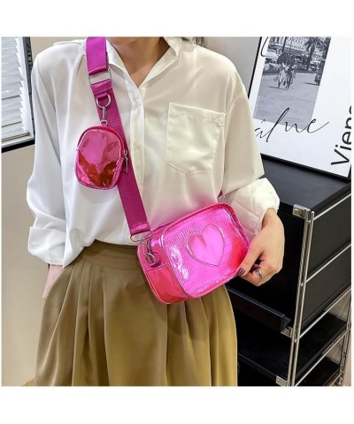 Heart Print Crossbody Bag with Coin Purse for Women Designer Square Camera Side Shoulder Handbag Rose $12.70 Crossbody Bags