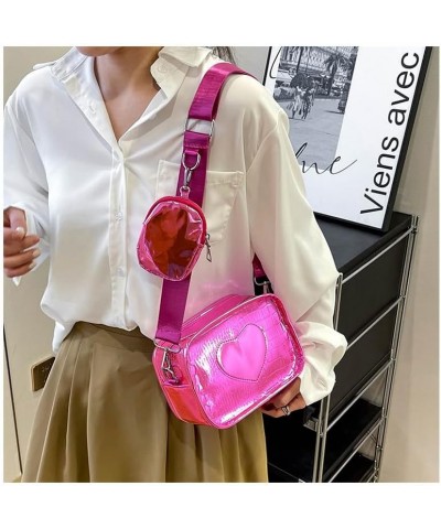 Heart Print Crossbody Bag with Coin Purse for Women Designer Square Camera Side Shoulder Handbag Rose $12.70 Crossbody Bags