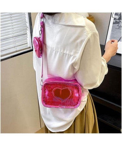 Heart Print Crossbody Bag with Coin Purse for Women Designer Square Camera Side Shoulder Handbag Rose $12.70 Crossbody Bags