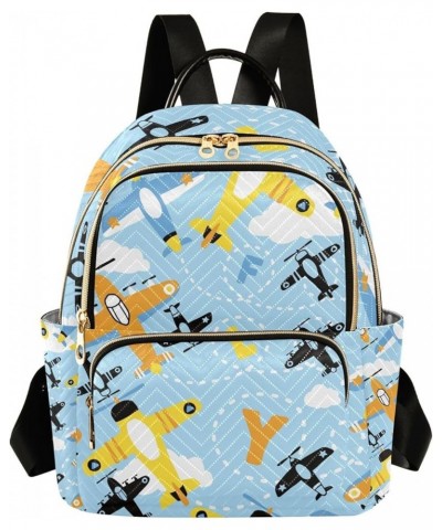 Women Backpack Cartoon Yellow Helicopter Blue Anti-Theft Travel Backpack with Luggage Belt Lightweight Handbag Lady Purse Roo...