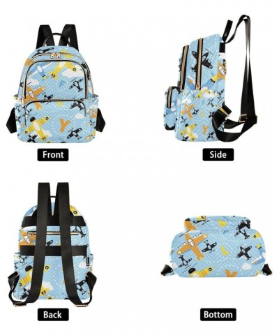 Women Backpack Cartoon Yellow Helicopter Blue Anti-Theft Travel Backpack with Luggage Belt Lightweight Handbag Lady Purse Roo...