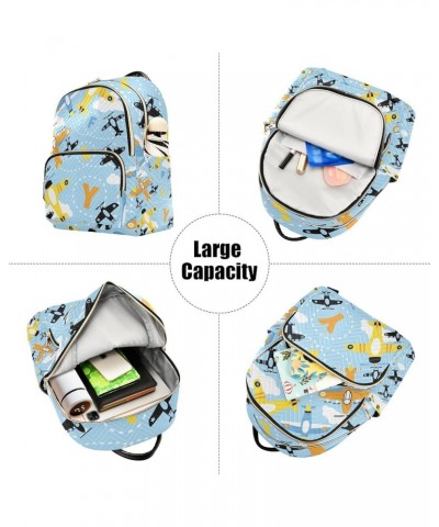 Women Backpack Cartoon Yellow Helicopter Blue Anti-Theft Travel Backpack with Luggage Belt Lightweight Handbag Lady Purse Roo...