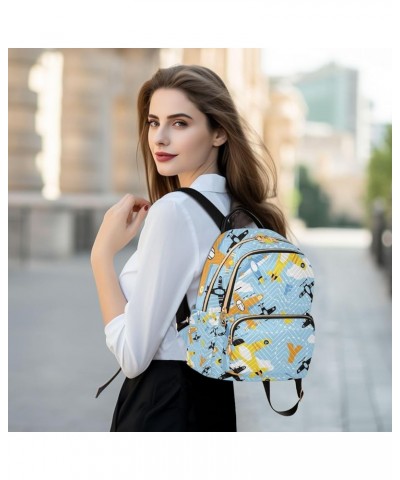 Women Backpack Cartoon Yellow Helicopter Blue Anti-Theft Travel Backpack with Luggage Belt Lightweight Handbag Lady Purse Roo...