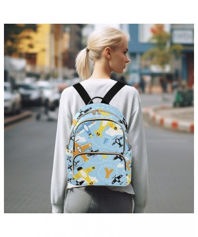 Women Backpack Cartoon Yellow Helicopter Blue Anti-Theft Travel Backpack with Luggage Belt Lightweight Handbag Lady Purse Roo...