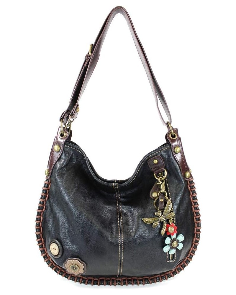 Handbags Charming Crossbody or Shoulder Convertible Large Purse - BLACK Metal Dragonfly-1 $34.32 Crossbody Bags