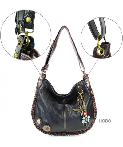 Handbags Charming Crossbody or Shoulder Convertible Large Purse - BLACK Metal Dragonfly-1 $34.32 Crossbody Bags