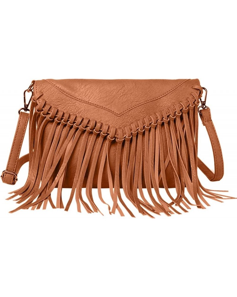 Women PU Leather Hobo Fringe Tassel Cross Body Bag Vintage Shoulder Handbag for Girls Brown $11.95 Hobo Bags